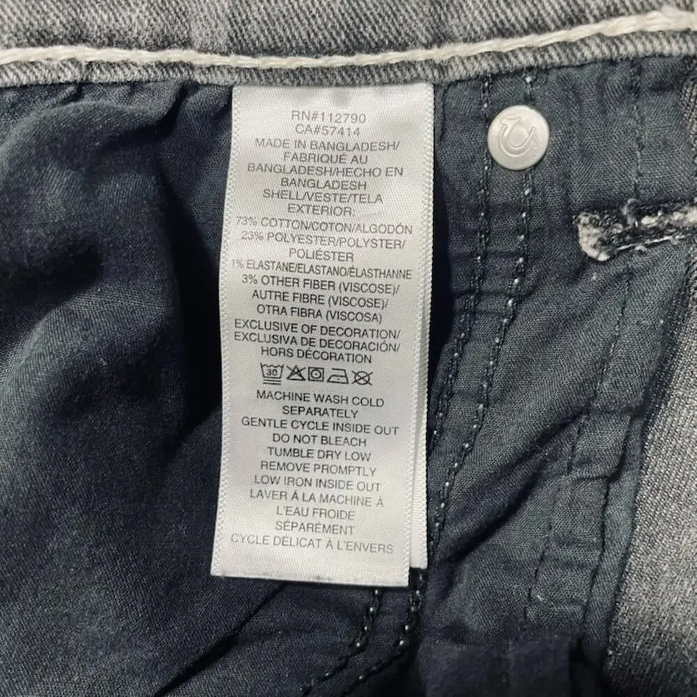 True Religion Jeans Mens 40x31 Grey Geno Relaxed Slim Big T Flap Whisker Marks
